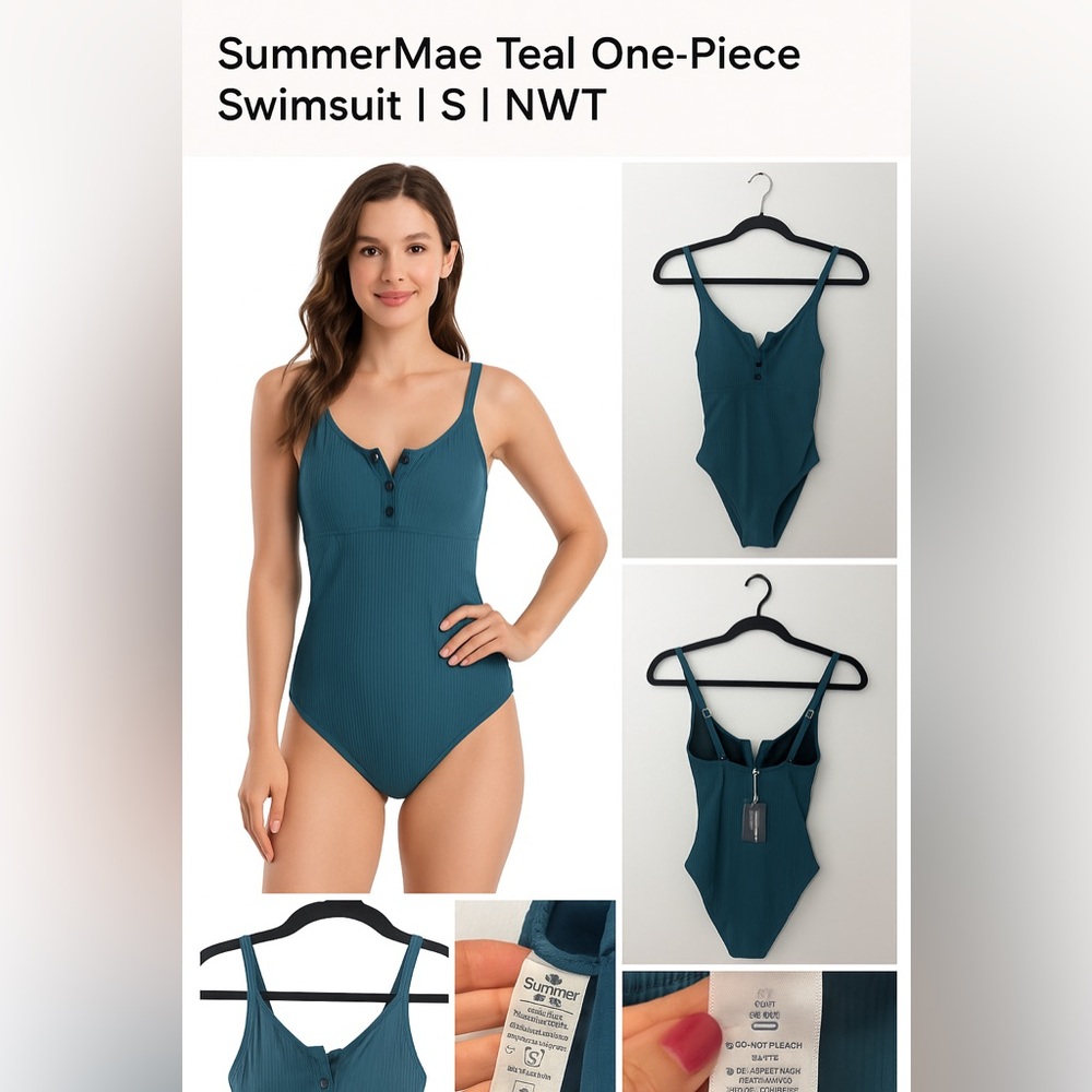 SummerMae Teal Button-Front One-Piece Swimsuit | Size S | NWT